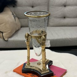 Mermer Tabanlı Pirinç Konik Camlı Ayaklı Vazo
