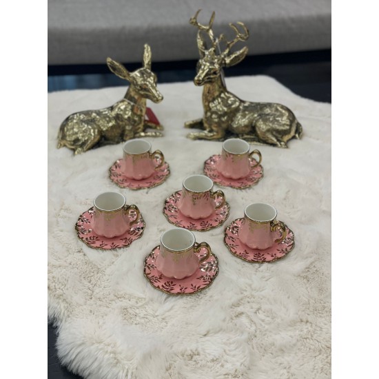 ALTIN DETAYLI PEMBE  6'LI KAHVE FİNCAN TAKIMI