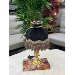 Altın Renk Metal Ayaklı Kadife Şapkalı Dekoratif Abajur 