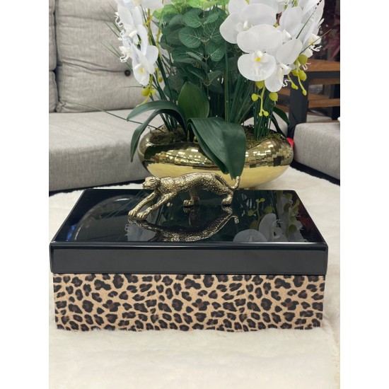 ALTIN KAPLAN FİGÜRLÜ LEOPAR DESENLİ BÜYÜK BOY DEKORATİF KUTU
