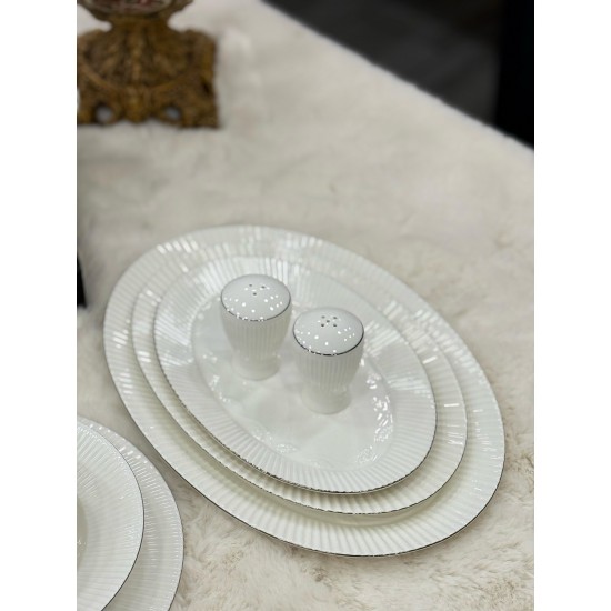Aryıldız 12 Kişilik 60 Parça Gümüş Yaldızlı Bone Porselen Yemek Takımı 