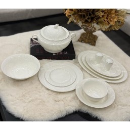 Aryıldız 12 Kişilik 60 Parça Bone Porselen Altın Yaldızlı Yemek Takımı 