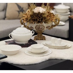 Aryıldız 12 Kişilik 60 Parça Bone Porselen Altın Yaldızlı Yemek Takımı 