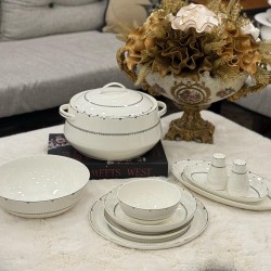 Aryıldız 12 Kişilik 60 Parça Bone Porselen Gümüş Yemek Takımı 
