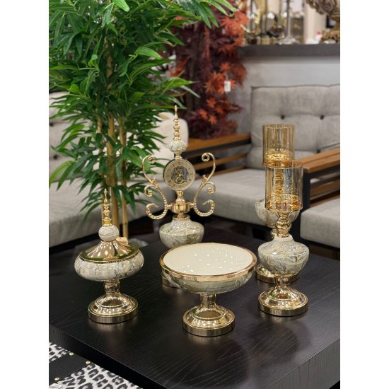 5 Parça Metal Ayaklı Seramik Mermer Desenli Salon Seti