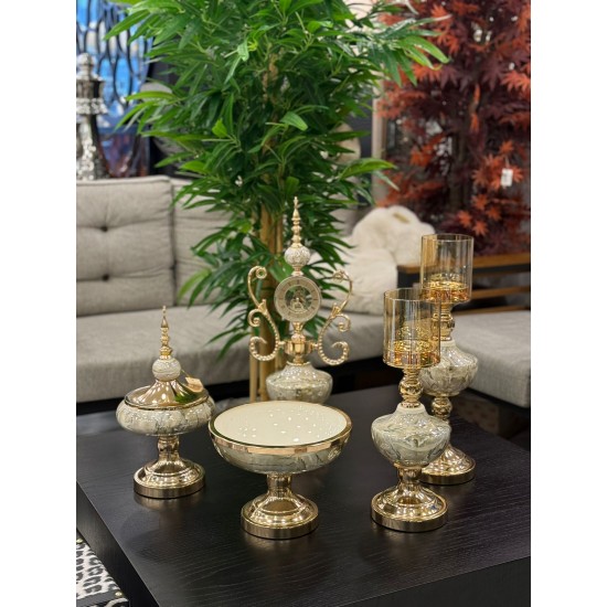 5 Parça Metal Ayaklı Seramik Mermer Desenli Salon Seti