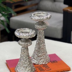 Gümüş Renk Alüminyum  Döküm 2’li Şamdan Seti