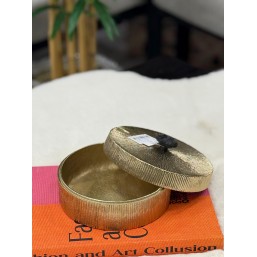 Altın Renk Büyük Boy Alüminyum Döküm Kapaklı Dekor Kutu 