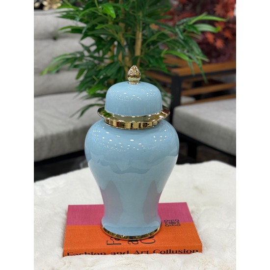 Porselen Blue Renk Kapaklı Dekor Küp