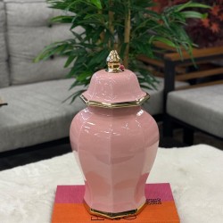 Pembe Renk Porselen Kapaklı Dekor Küp 