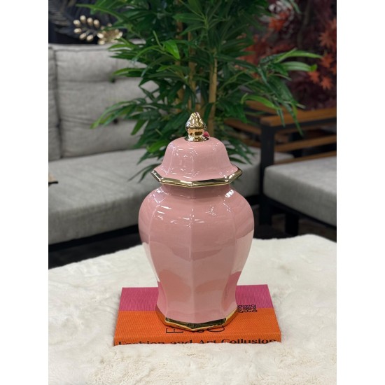 Pembe Renk Porselen Kapaklı Dekor Küp 
