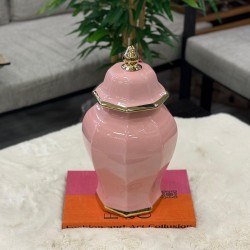 Pembe Renk Porselen Kapaklı Dekor Küp 