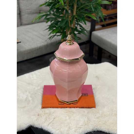 Pembe Renk Porselen Kapaklı Dekor Küp 