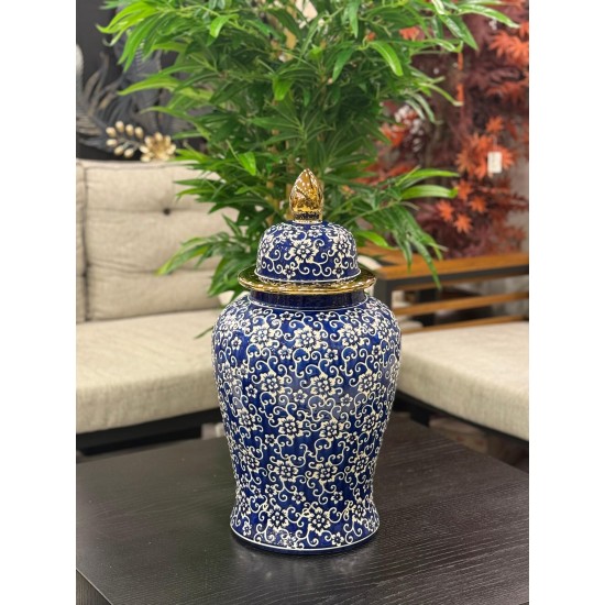 Porselen Blue Blance Dekor yer kapaklı küp