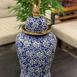 Porselen Blue Blance Dekor yer kapaklı küp