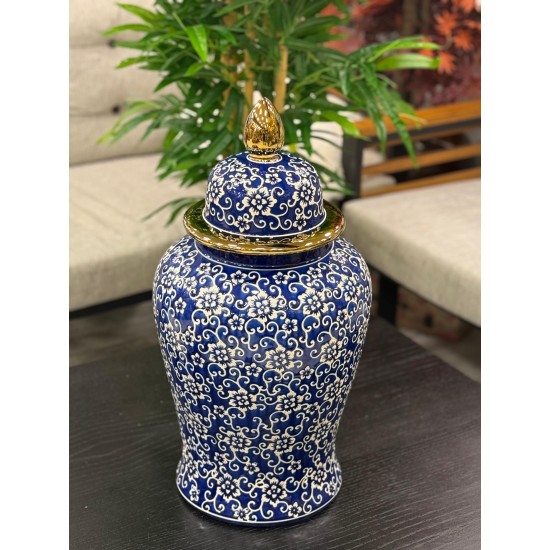 Porselen Blue Blance Dekor yer kapaklı küp