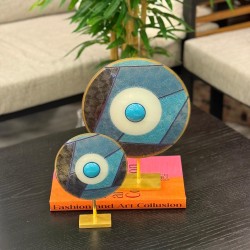 Pirinç Ayaklı Cam Kazıma Dekorlu 2’li Dekor Disk