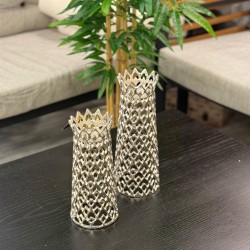 Gümüş Renk 2’li Alüminyum Döküm Şamdan Seti 