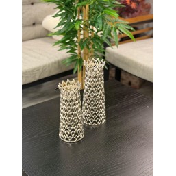 Gümüş Renk 2’li Alüminyum Döküm Şamdan Seti 