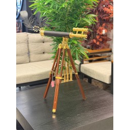 Ahşap Ayaklı Siyah Deri Kaplama Pirinç Teleskop
