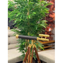 Ahşap Ayaklı Siyah Deri Kaplama Pirinç Teleskop
