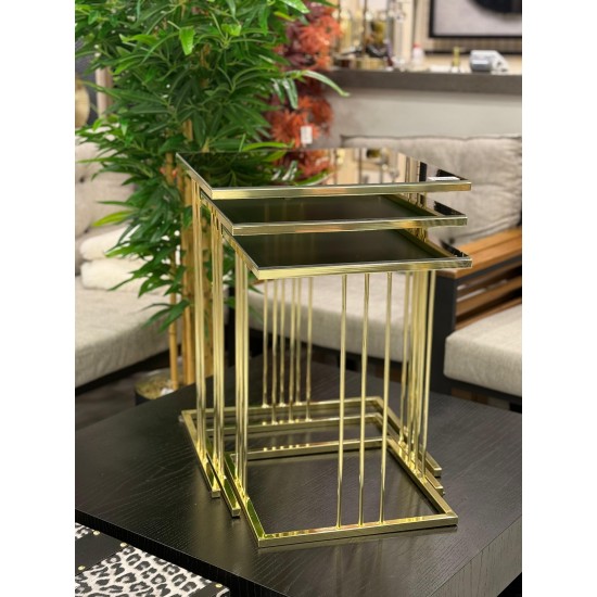 Altın Renk Kaplama Bronz Renk Aynalı 2 yıl Kaplama Garantili Kare Model 3’lü Zigon Sehpa