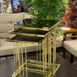 Altın Renk Kaplama Bronz Renk Aynalı 2 yıl Kaplama Garantili Kare Model 3’lü Zigon Sehpa