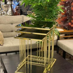 Altın Renk Kaplama Bronz Renk Aynalı 2 yıl Kaplama Garantili Kare Model 3’lü Zigon Sehpa