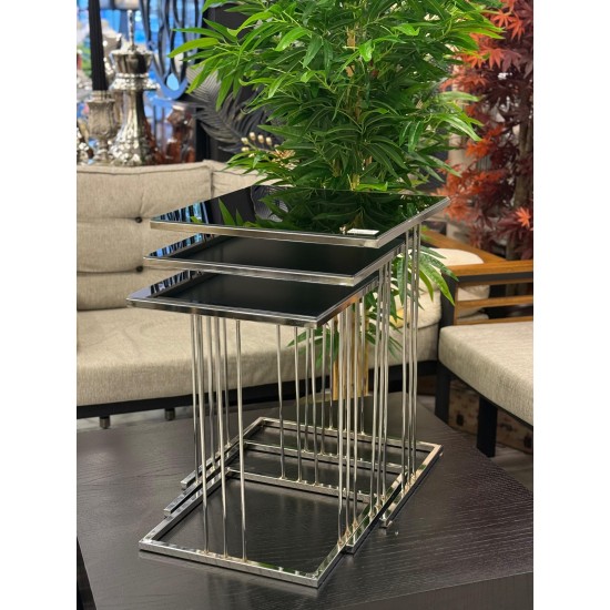 Gümüş Renk Kaplama Füme Renk Aynalı 2 Yıl Kaplama Garantili Kare Model 3’lü Zigon