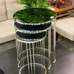 Ring Model Gümüş Renk Kaplama 2 Yıl Garantili 3’lü Yuvarlak Zigon Sehpa