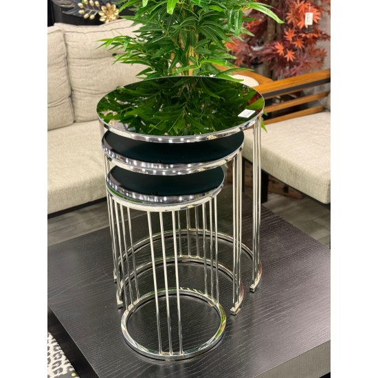 Ring Model Gümüş Renk Kaplama 2 Yıl Garantili 3’lü Yuvarlak Zigon Sehpa