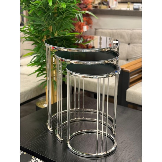 Ring Model Gümüş Renk Kaplama 2 Yıl Garantili 3’lü Yuvarlak Zigon Sehpa