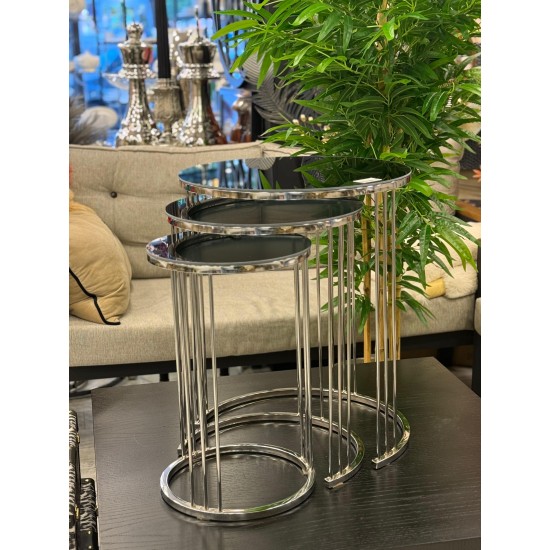 Ring Model Gümüş Renk Kaplama 2 Yıl Garantili 3’lü Yuvarlak Zigon Sehpa