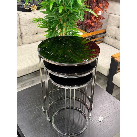 Ring Model Titanyum Renk Kaplama 2 Yıl Garantili 3’lü Yuvarlak Zigon Sehpa 