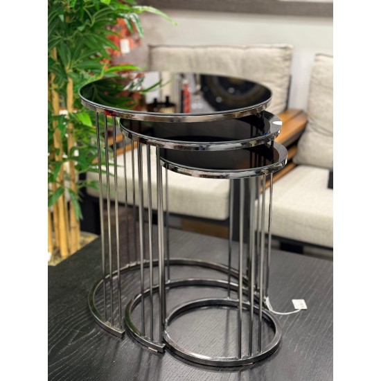 Ring Model Titanyum Renk Kaplama 2 Yıl Garantili 3’lü Yuvarlak Zigon Sehpa 