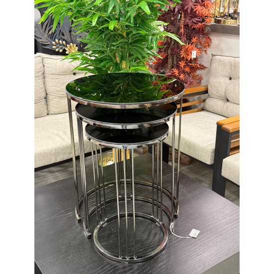 Ring Model Titanyum Renk Kaplama 2 Yıl Garantili 3’lü Yuvarlak Zigon Sehpa 