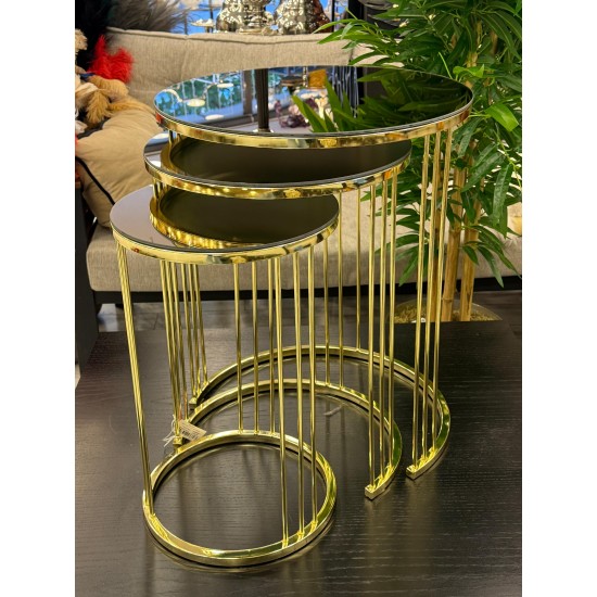 Ring Model Altın  Renk Kaplama Bronz Aynalı 2 Yıl Garantili 3’lü Yuvarlak Zigon Sehpa