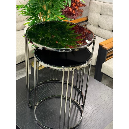 Ring  Plus 2’li Titanyum  Renk Kaplama 2 Yıl Kaplama Garantili Siyah Camlı Zigon Sehpa