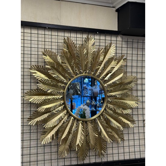Metal yaprak dekor Altın Renk Duvar Aynası