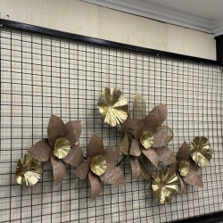 Metal Ferforje Kahve Renk Gold Detaylı Çiçek Duvar Pano