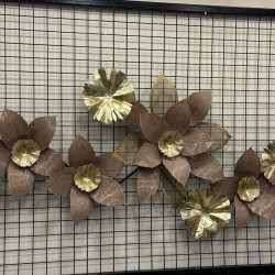 Metal Ferforje Kahve Renk Gold Detaylı Çiçek Duvar Pano