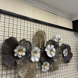 Metal Ferforje Kahve Renk Beyaz Ve Gold Detaylı Duvar Pano