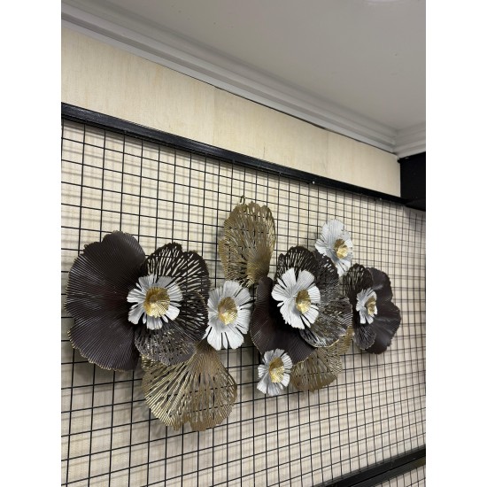 Metal Ferforje Kahve Renk Beyaz Ve Gold Detaylı Duvar Pano