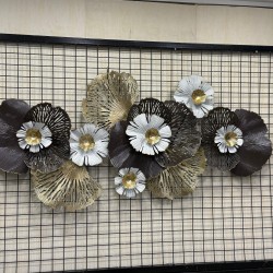 Metal Ferforje Kahve Renk Beyaz Ve Gold Detaylı Duvar Pano