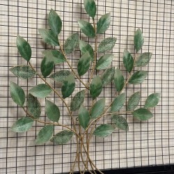 Metal Ferforje Yeşil Renk Gold Detaylı Yaprak Desenli Duvar Pano