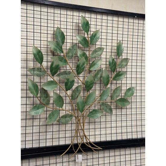 Metal Ferforje Yeşil Renk Gold Detaylı Yaprak Desenli Duvar Pano