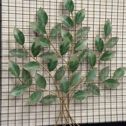 Metal Ferforje Yeşil Renk Gold Detaylı Yaprak Desenli Duvar Pano