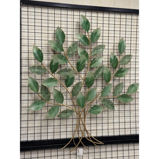 Metal Ferforje Yeşil Renk Gold Detaylı Yaprak Desenli Duvar Pano