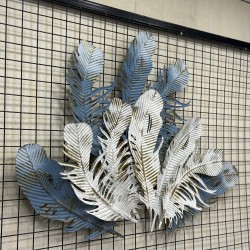 Metal Ferforje Mavi Beyaz Renk Gold Detaylı Duvar Pano 