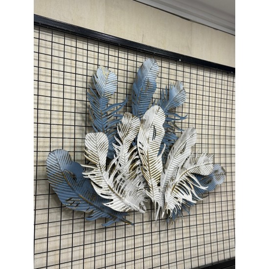 Metal Ferforje Mavi Beyaz Renk Gold Detaylı Duvar Pano 